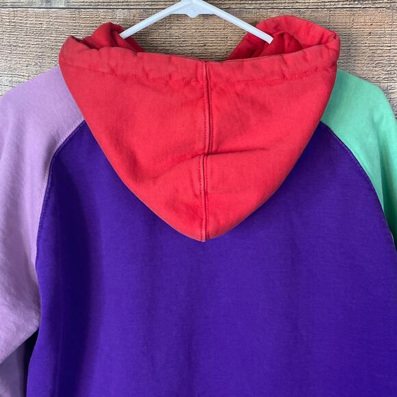 Teddy Fresh Color Block Hoodie Sweatshirt Purple Red Green Size Medium - Picture 6 of 7